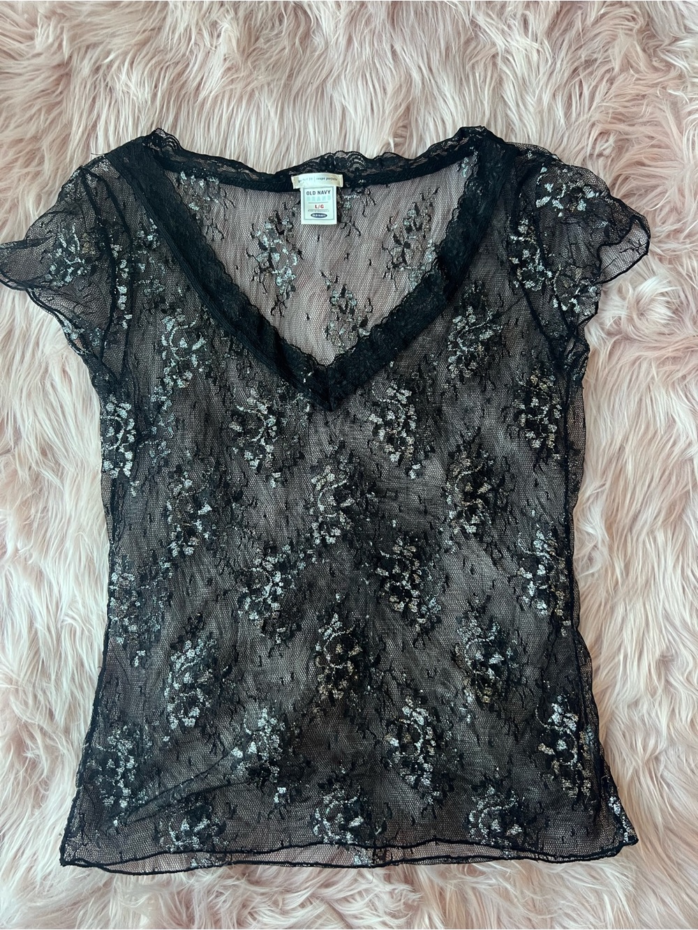 Old Navy Black Sheer Lace V-Neck Camisole Large